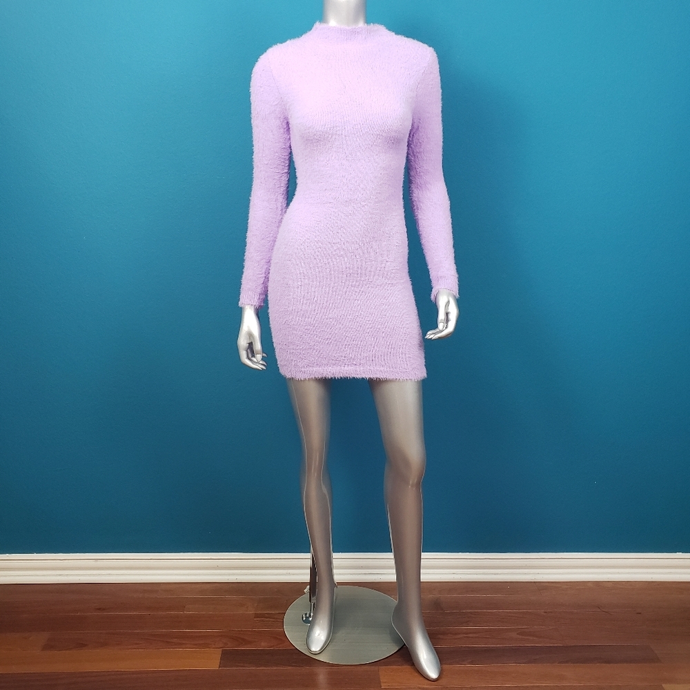 🆕️ 🟣 NASTY GAL Lavender Fluffy Brushed Knit Mini Dress // (NWT) - Picture 6 of 8